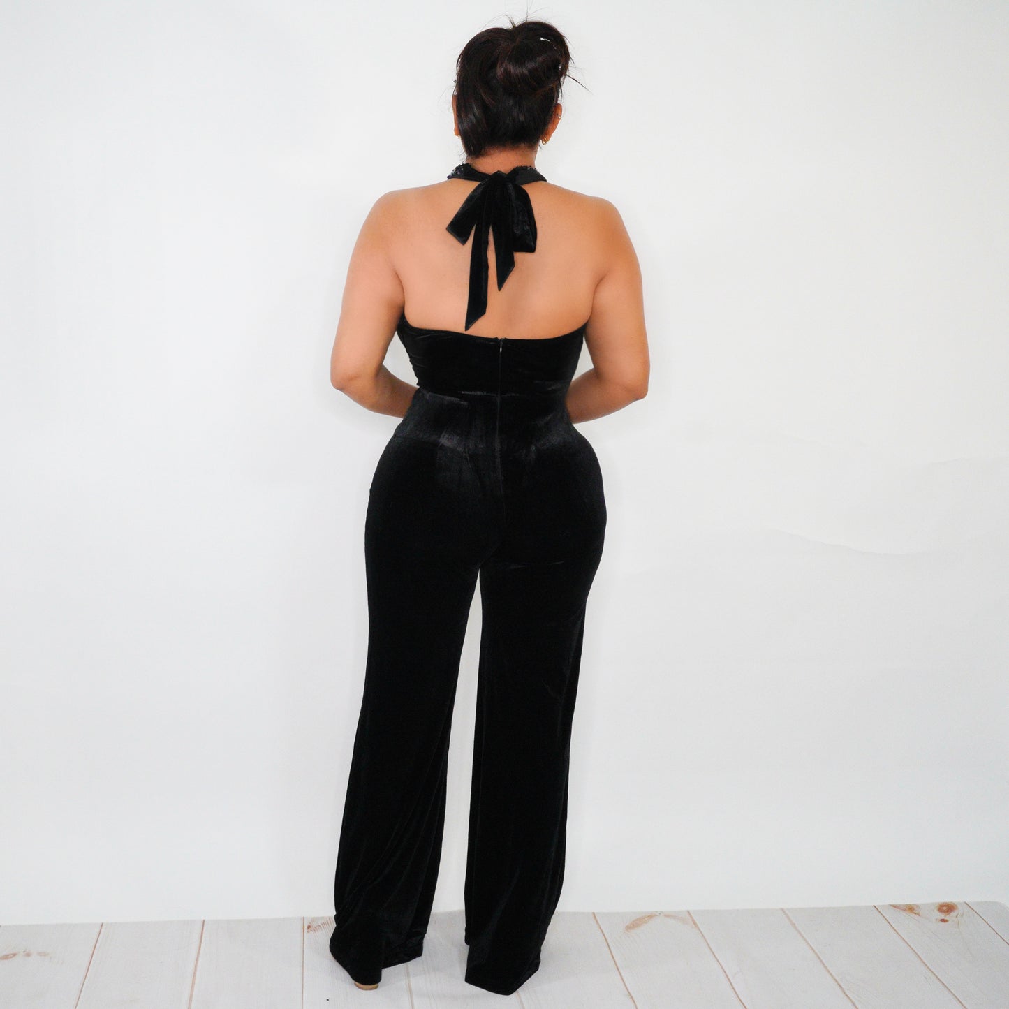 Sequin Halter Velvet Jumpsuit
