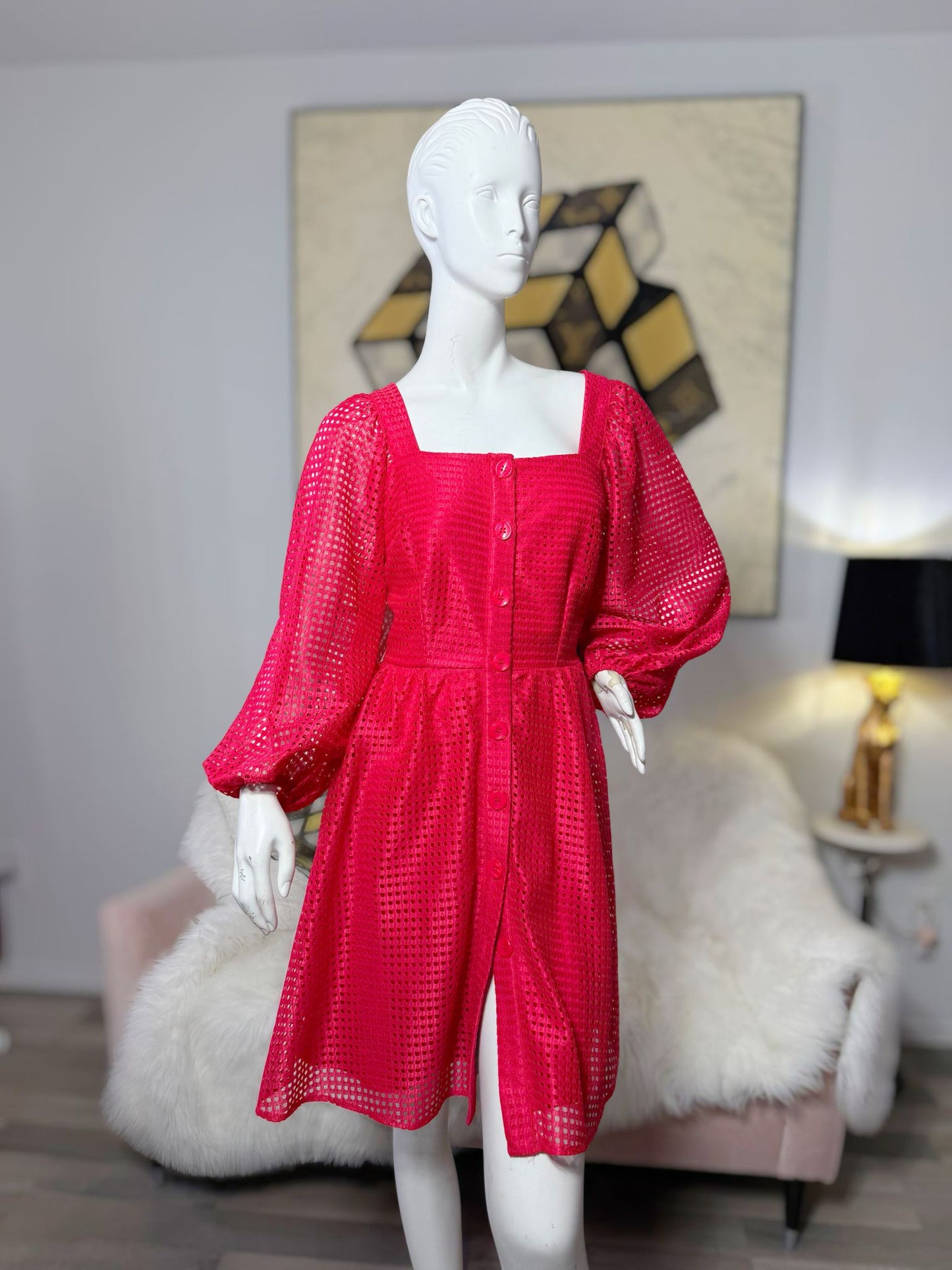 Eyelet Button-Front Dress