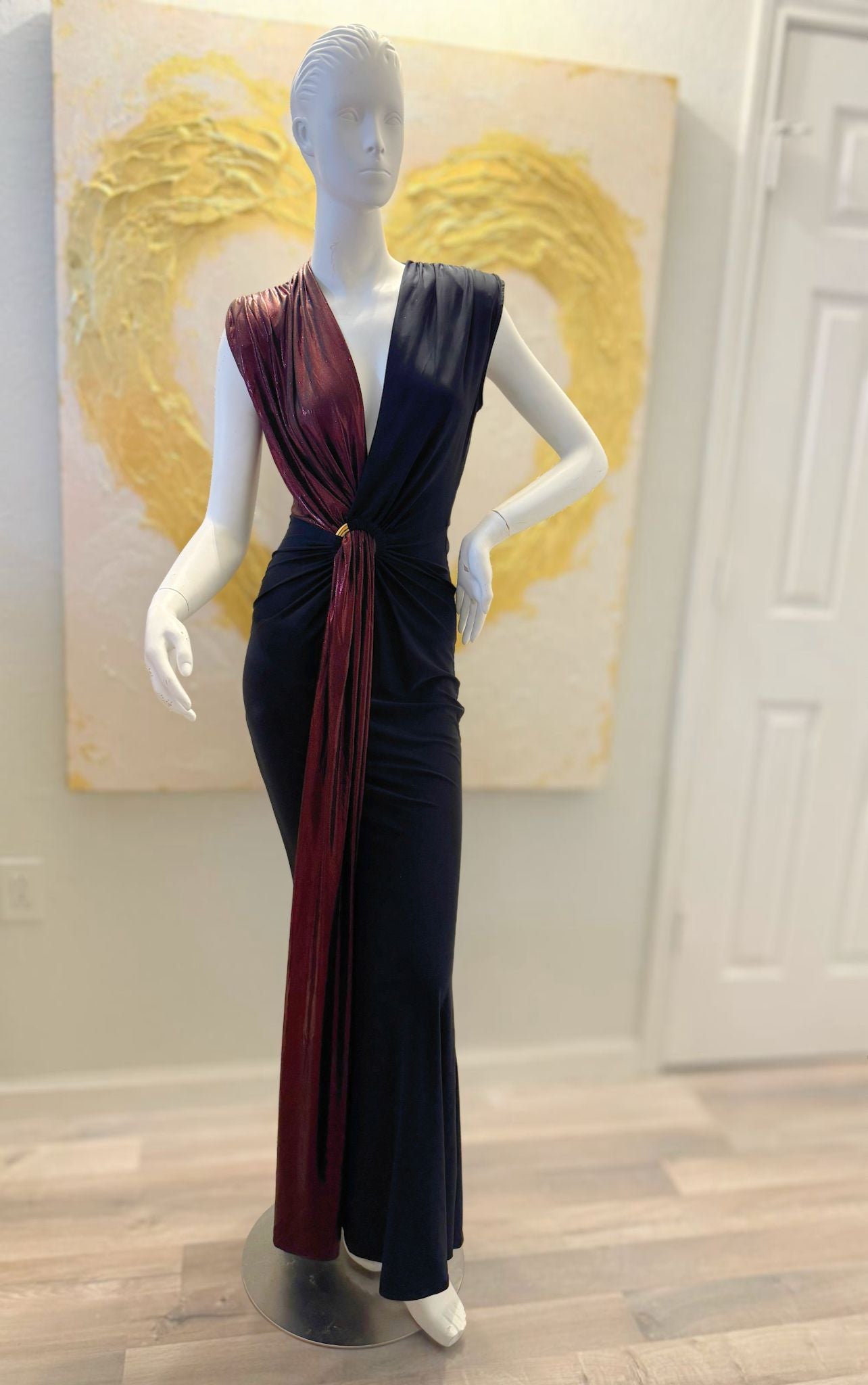 Women’s Dress  black and burgundy Front Wrap