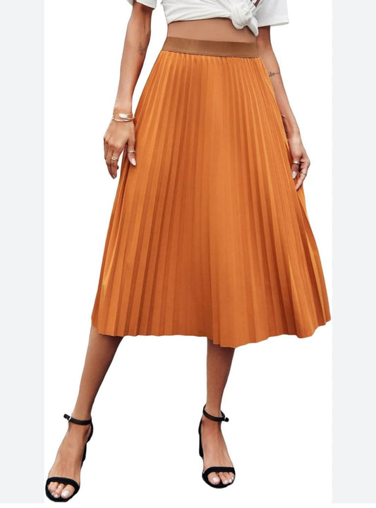 Pleated Metallic A-Line Midi Skirt