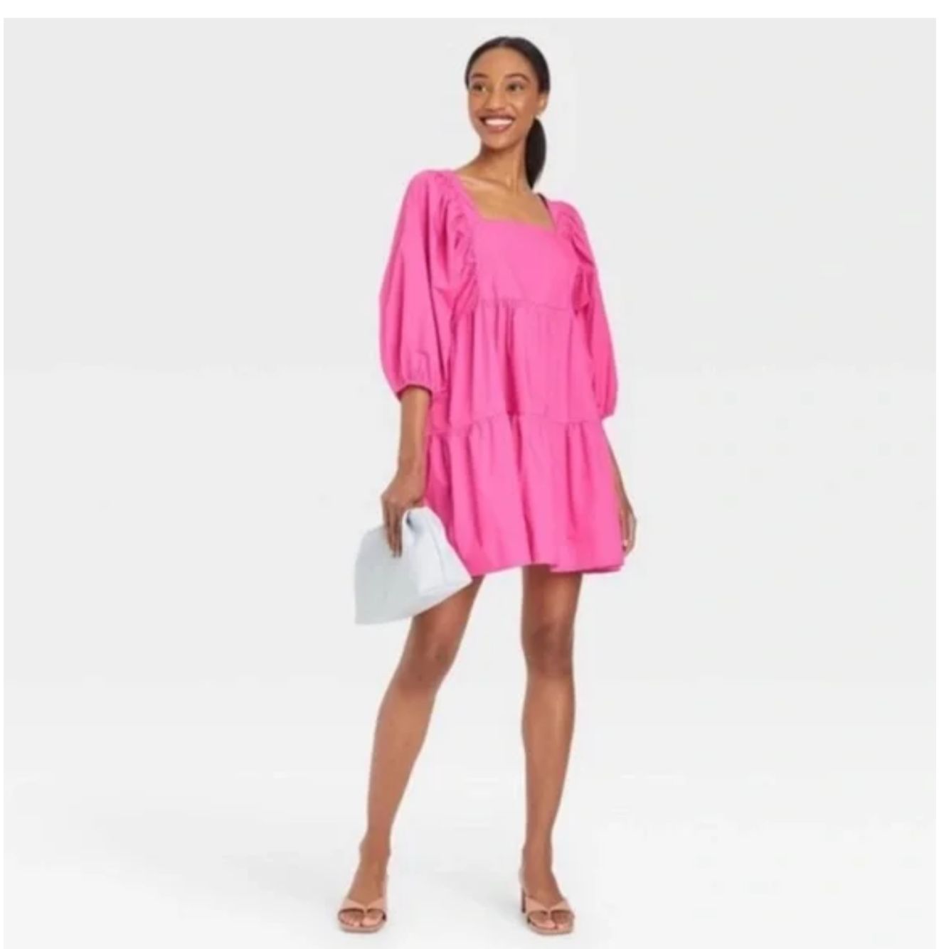 Pink Puff Sleeve Mini Dress