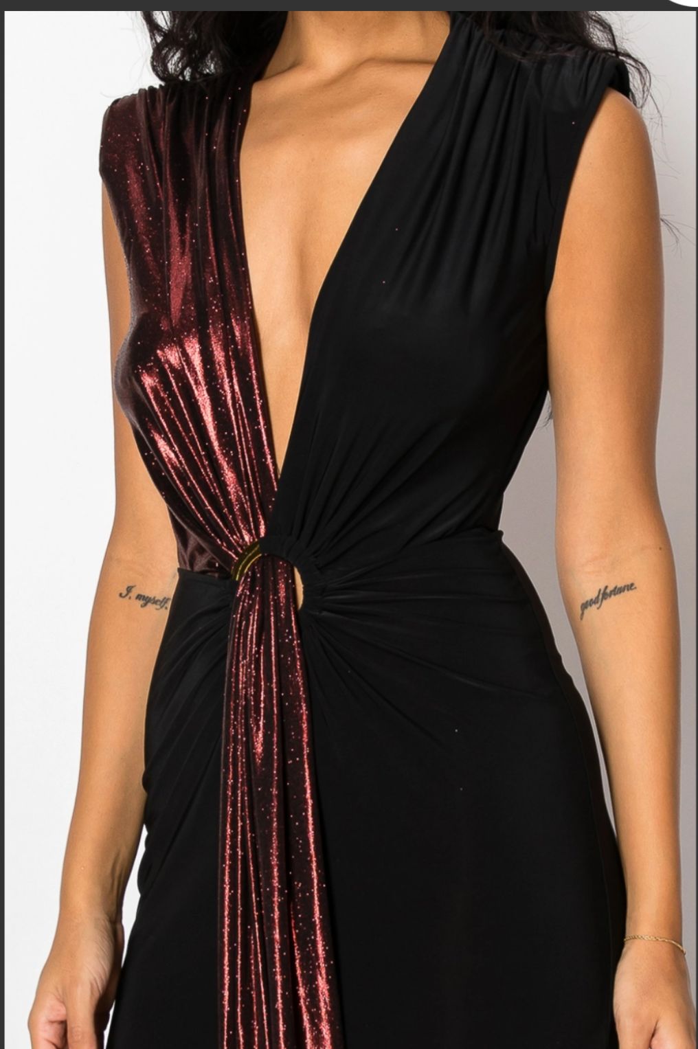 Women’s Dress  black and burgundy Front Wrap