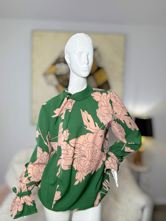 Green floral long sleeve blouse