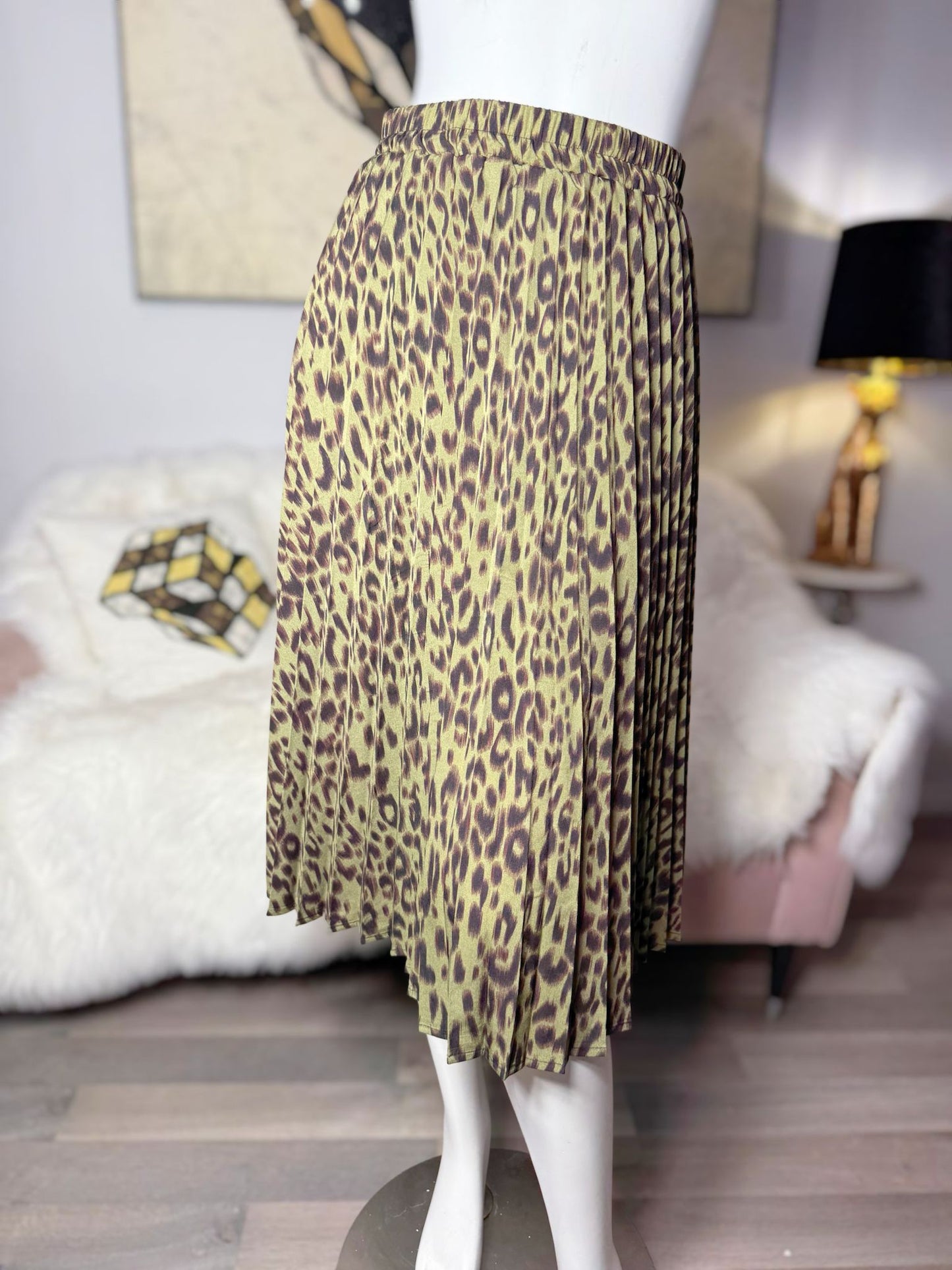 Midi PRINTED PLEATED SKIRT WITH ELASTIC WAISTBAND