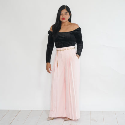 Pastel Pink Pleated Palazzo Pants