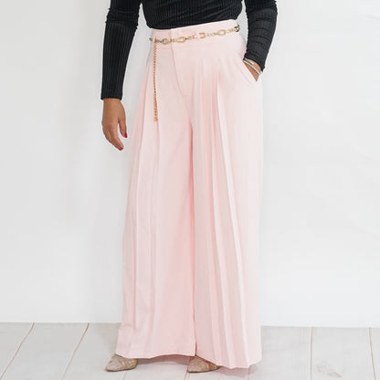 Pastel Pink Pleated Palazzo Pants