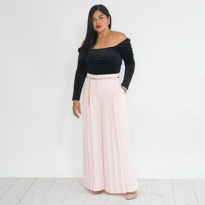 Pastel Pink Pleated Palazzo Pants