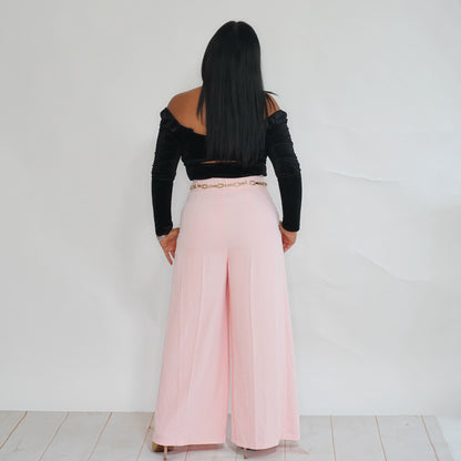Pastel Pink Pleated Palazzo Pants