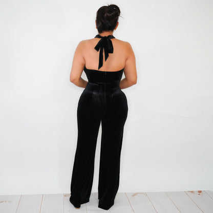 Sequin Halter  Velvet Jumpsuit