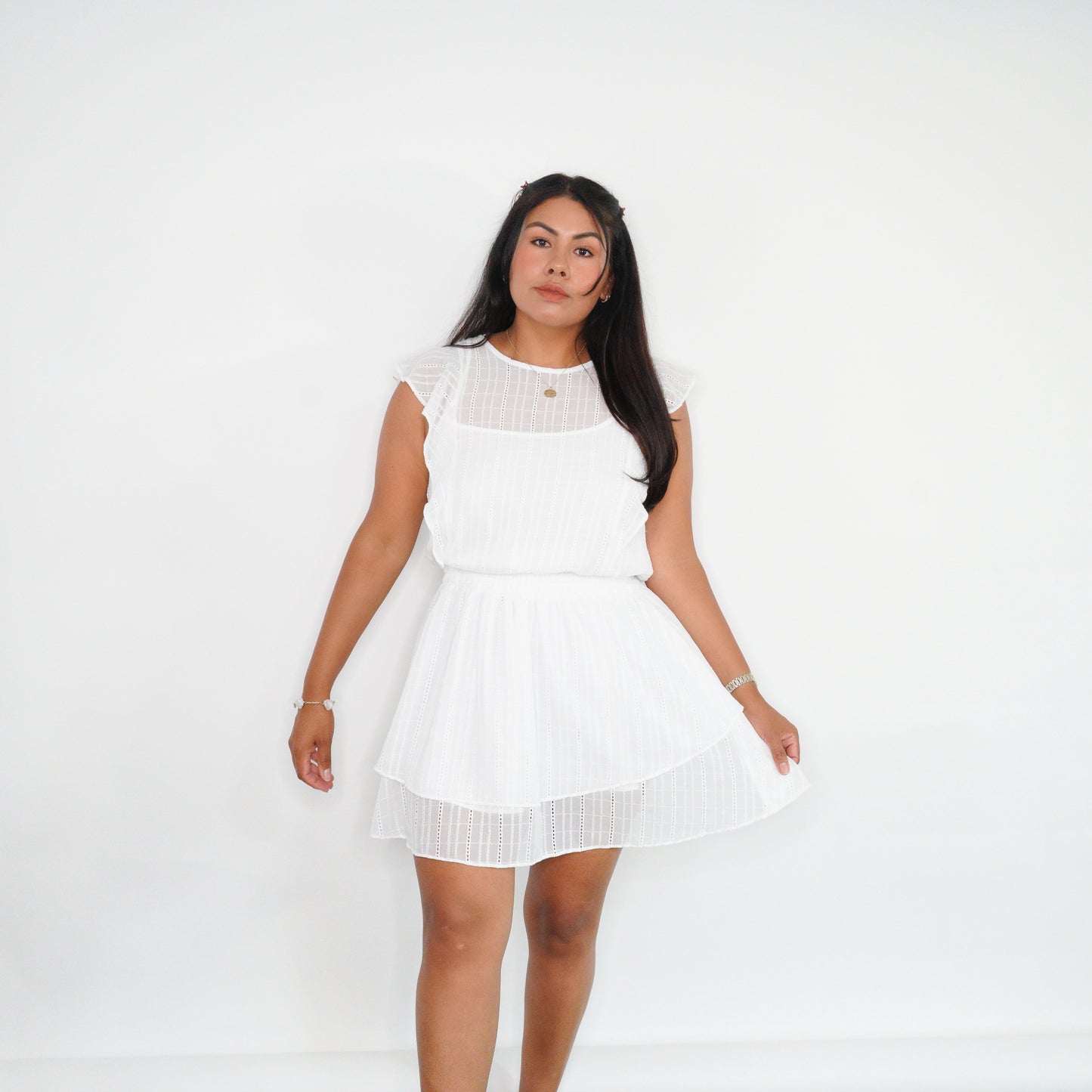 White Ruffle Mini Dress
