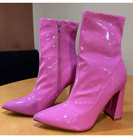 Bubble gum pink latex booties