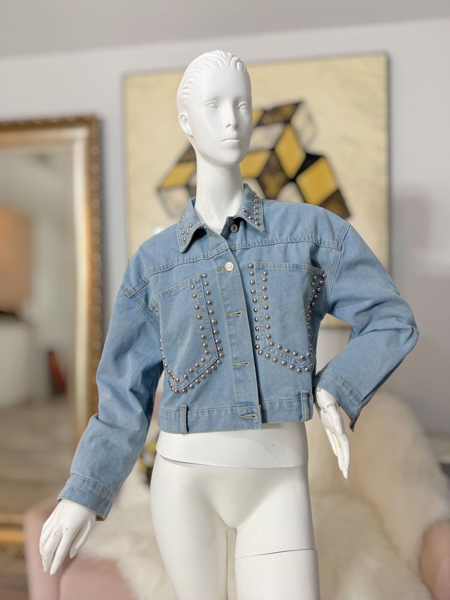 Studded Cropped Denim Jacket&nbsp;