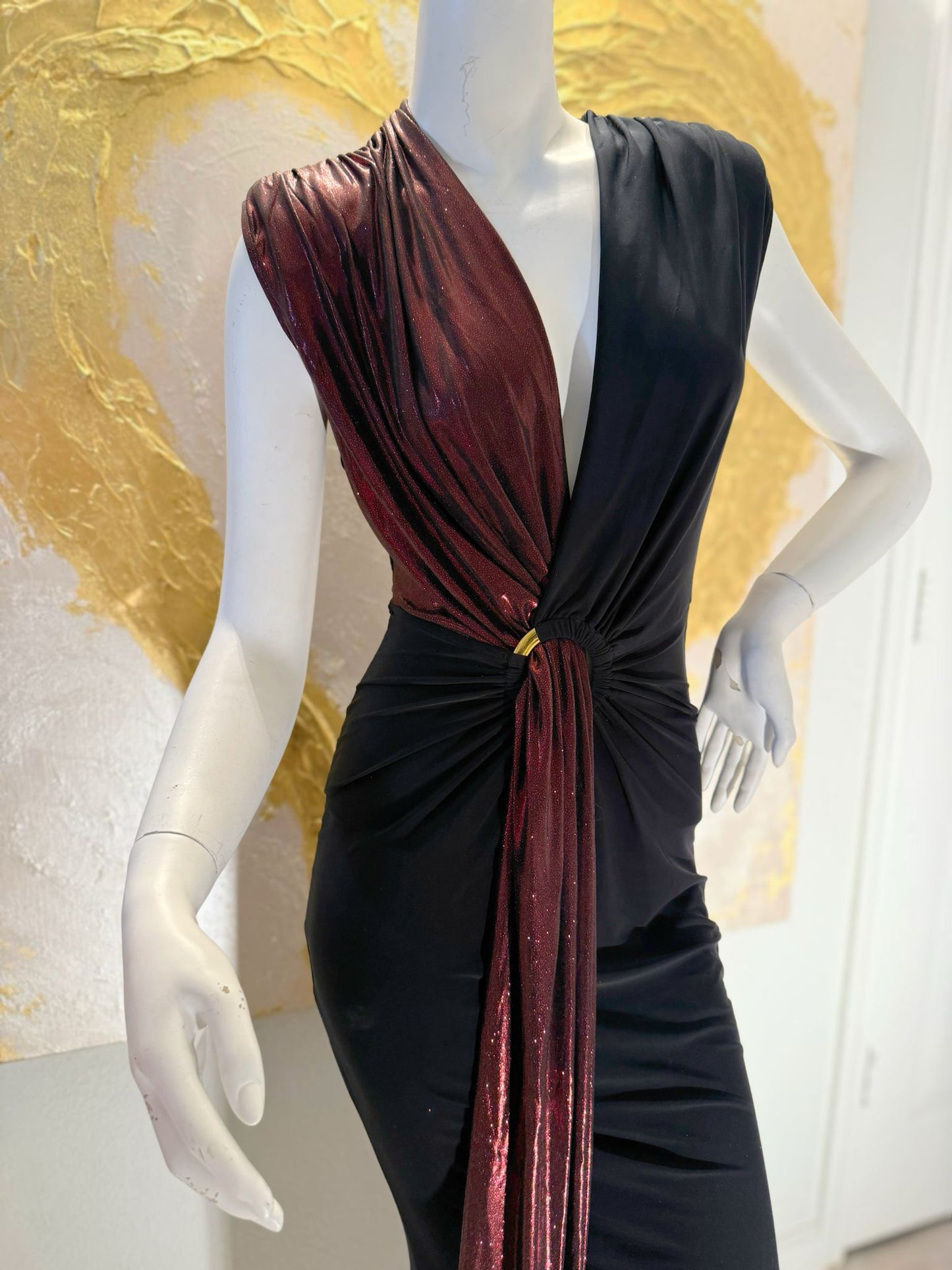 Women’s Dress  black and burgundy Front Wrap